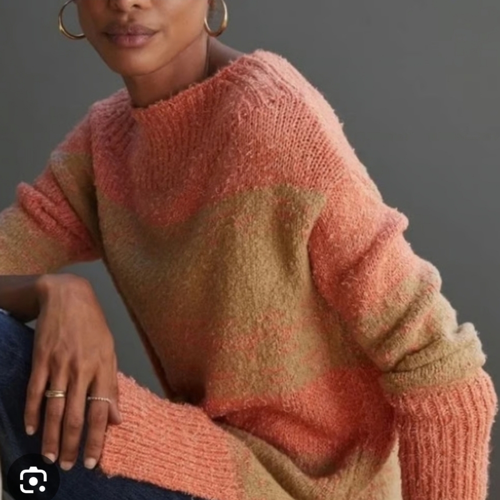 Pilcro-Anthropologie- Orange/Tan Tunic Sweater, Super Soft Sz.Small Oversized - Picture 6 of 7